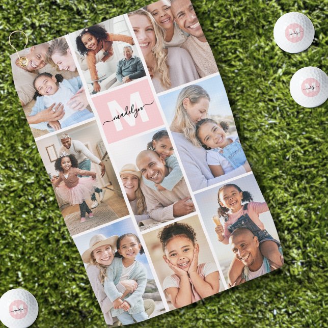 Personalisiertes Foto mit rosa Monogramm Golfhandtuch (Photo Pink Monogram Golf Towel )