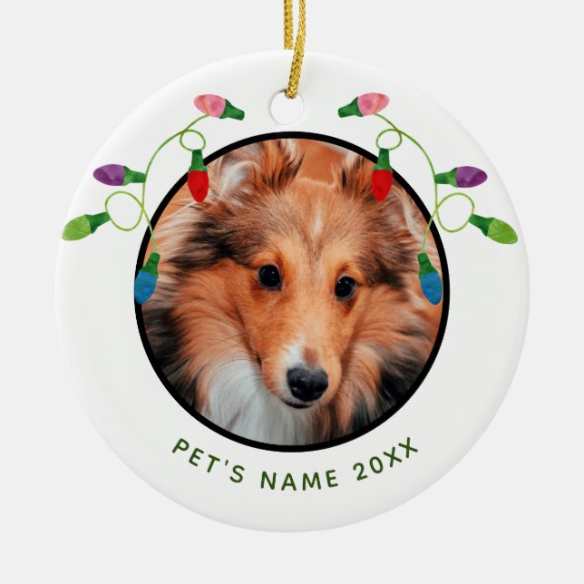 Personalisiertes Foto mit Weihnachtsbeleuchtung Keramik Ornament (Vorne)