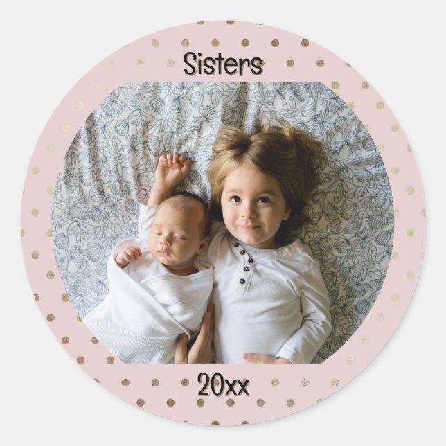 Personalisiertes Foto mit zwei Zeilen Text benutze Runder Aufkleber (Vorderseite)