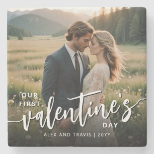Personalisiertes Foto Modernes Erstes Valentinstag Steinuntersetzer