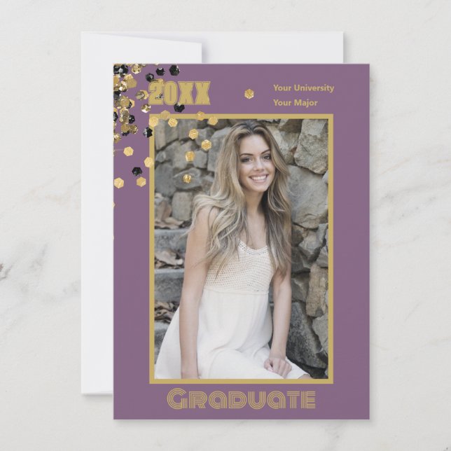 Personalisiertes Foto Modernes Mauve Gold Glitzern Einladung (Vorderseite)
