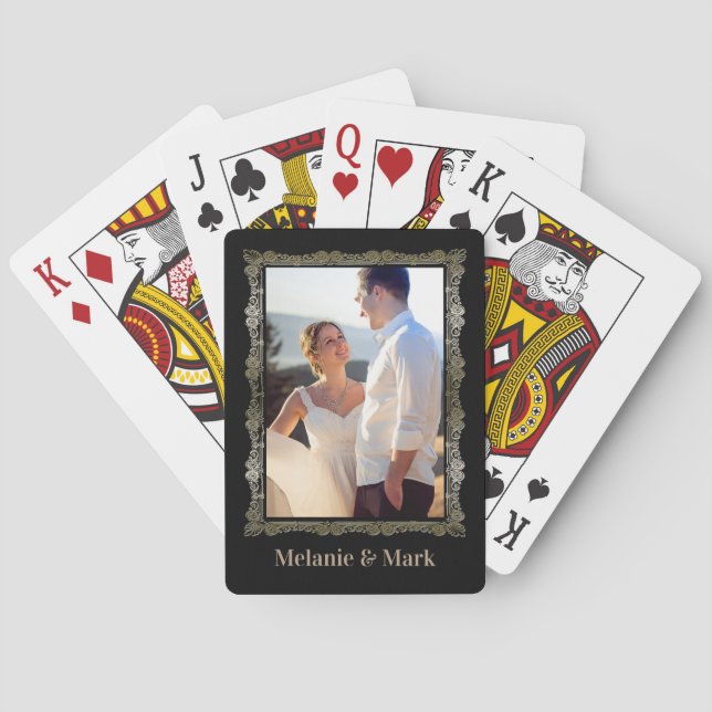 Personalisiertes Foto Monogram Elegante Hochzeit Spielkarten (Rückseite)