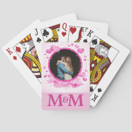 Personalisiertes Foto Monogram Hearts Pink Wedding Spielkarten