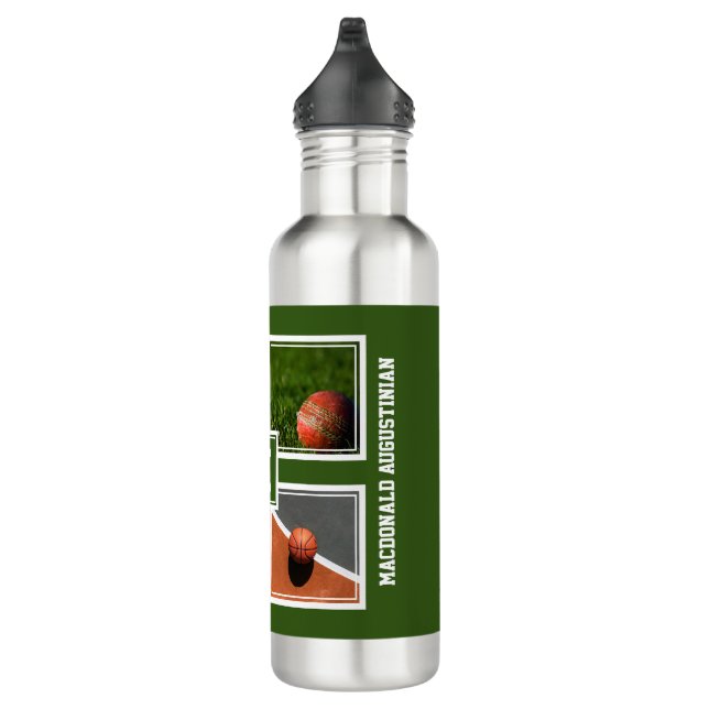 Personalisiertes Foto Monogramm SPORTS FARN Grün Edelstahlflasche (Rechts)