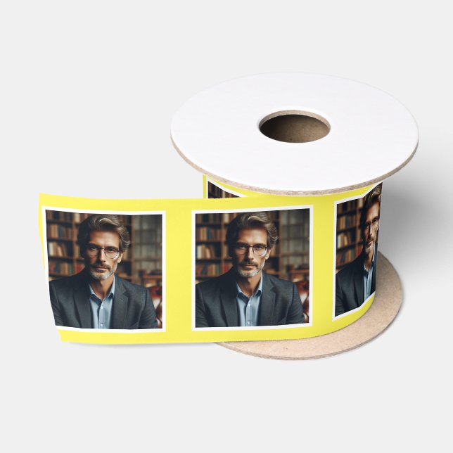 Personalisiertes Foto-Muster Ribbon Weiß auf Gelb Satinband (Spule)