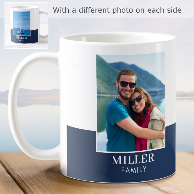 Personalisiertes Foto Name Dark Blue Modern Kaffeetasse (Von Creator hochgeladen)