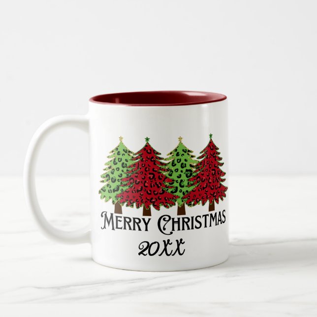 Personalisiertes Foto & Name Frohe Weihnachten Zweifarbige Tasse (Links)