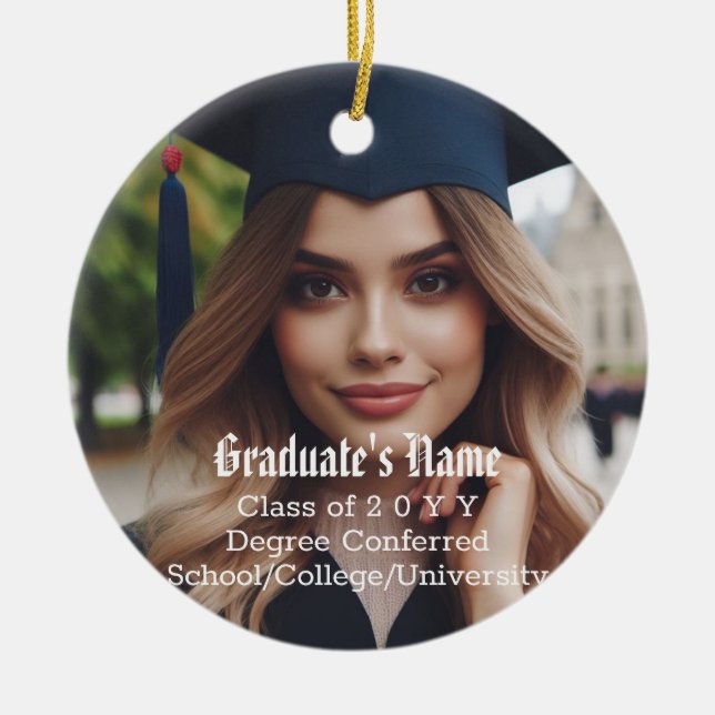 Personalisiertes Foto, Name und Abschluss Keramik Ornament (Vorne)
