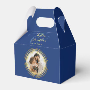 Personalisiertes Foto Navy Blue Gold Hochzeitspara Geschenkschachtel