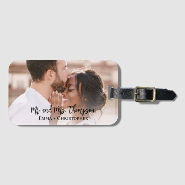 Personalisiertes Foto Newlyweds Hochzeitscoupe Gepäckanhänger (Vorderseite (Horizontal))