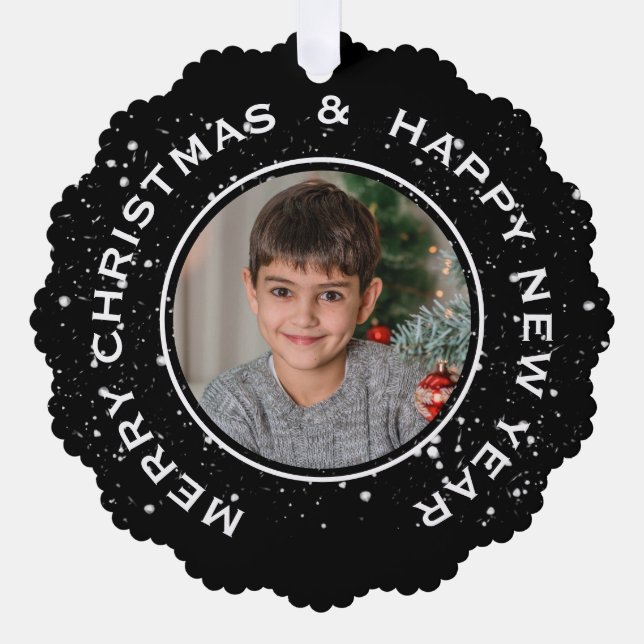PERSONALISIERTES FOTO, NUR WEIHNACHTEN, GLÜCKLICH  ORNAMENT KARTE (Vorderseite)
