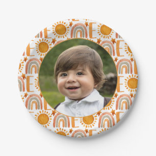 Personalisiertes Foto "One" Regenbogen & Sonnensch Pappteller