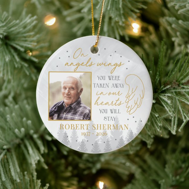 Personalisiertes Foto-Ornament auf Engelsflügeln Keramik Ornament (Baum)