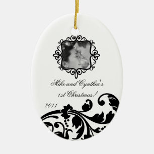 Personalisiertes Foto Ornament Schwarz-weiße Blüte