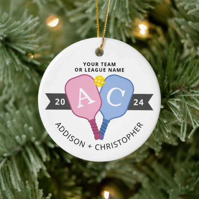 Personalisiertes Foto Paare Pickleball Ornament (Baum)