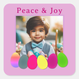 Personalisiertes Foto Peace Jored Eggs Osterfest Quadratischer Aufkleber