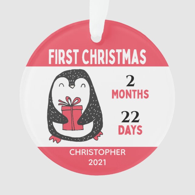 Personalisiertes Foto Pinguin Baby's First Christm Ornament (Vorderseite)