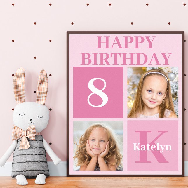Personalisiertes Foto Pink Girls Happy Birthday Pa Poster (Von Creator hochgeladen)