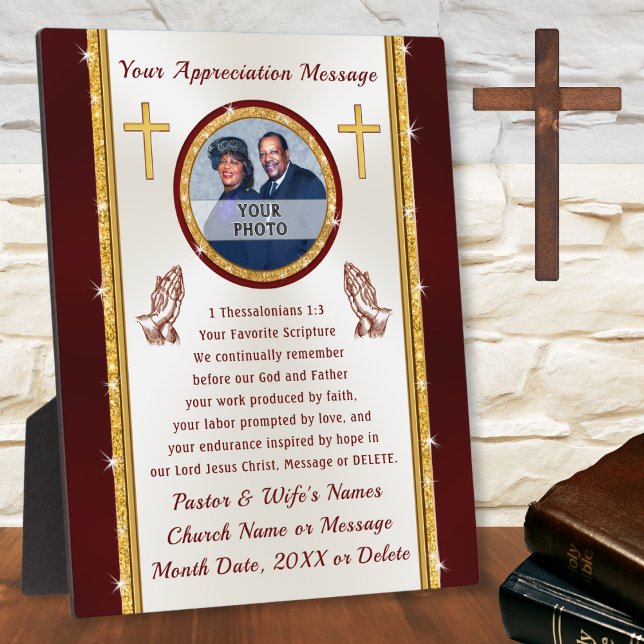 Personalisiertes Foto, Plätze für Pastor-Wertungen Fotoplatte (Scripture Gifts for Christians. Pastor and Wife Anniversary Gift Ideas or Pastors Birthday Gifts. )