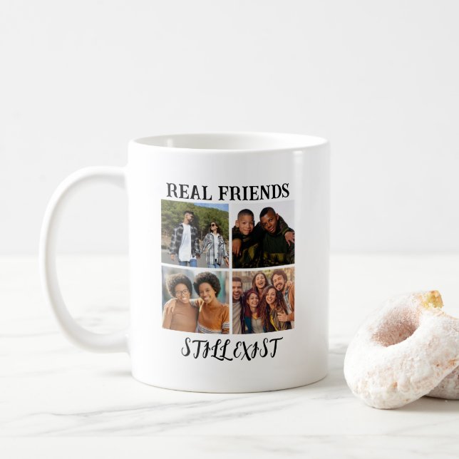 Personalisiertes Foto "Real Friends noch vorhanden Kaffeetasse (Mit Donut)