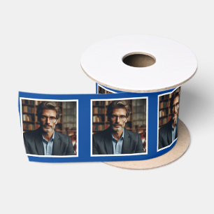 Personalisiertes Foto Ribbon White auf Dunkelblau Satinband