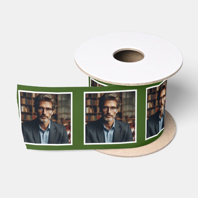 Personalisiertes Foto Ribbon White auf Forest Gree Satinband (Spule)