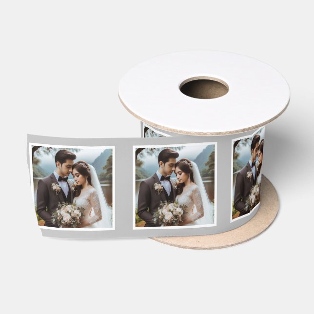 Personalisiertes Foto Ribbon White Silver Wedding Satinband (Spule)