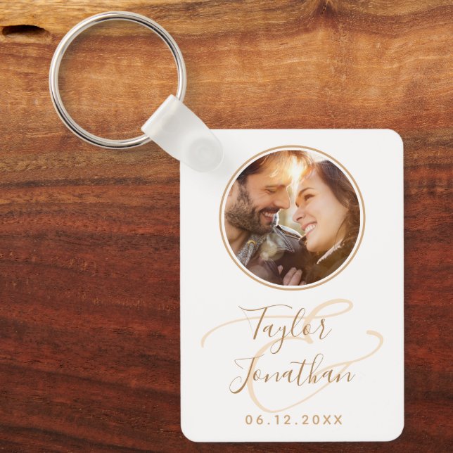 Personalisiertes Foto Rose Gold Moderne schicke Ho Schlüsselanhänger (Vorderseite)