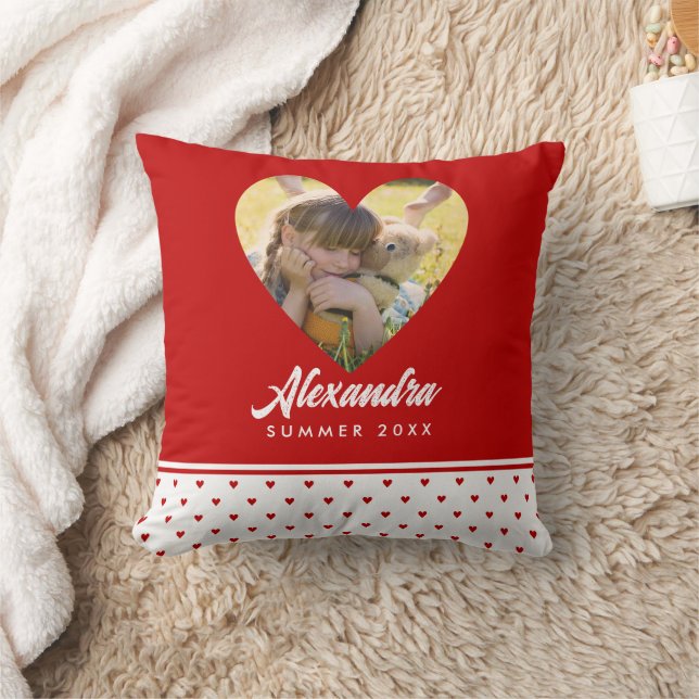 Personalisiertes Foto Rotes Herz Rahmen Modern Geb Kissen (Decke)