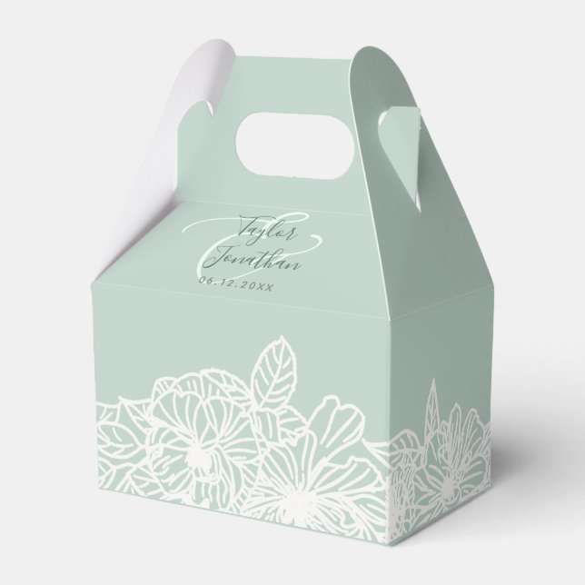 Personalisiertes Foto Sage Green Blume Chic Hochze Geschenkschachtel (Vorderseite)