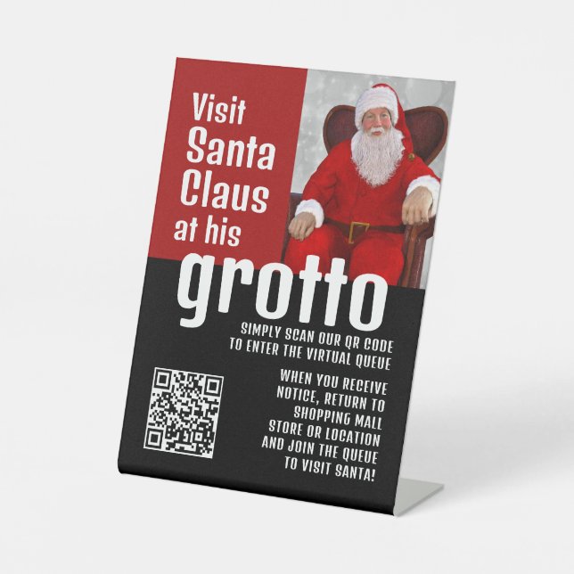 Personalisiertes Foto, Santa besuchen, QRCode Queu Sockelschild (Vorderseite)