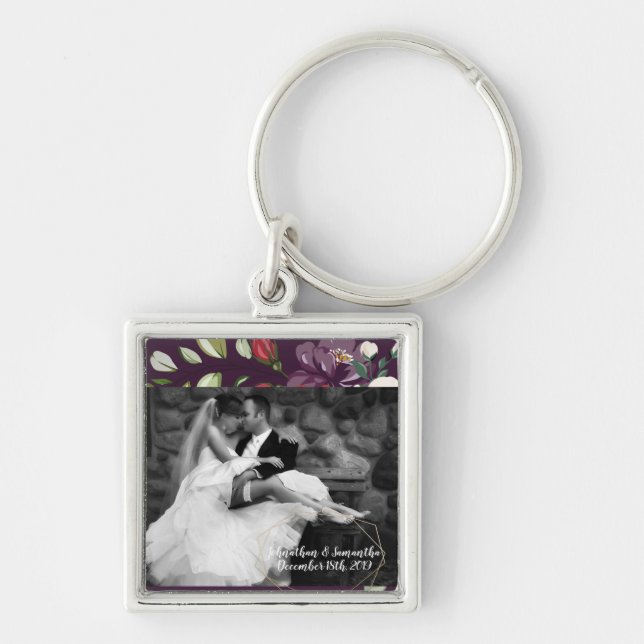 Personalisiertes Foto Schlüsselkette Lila Rose Gol Schlüsselanhänger (Vorne)