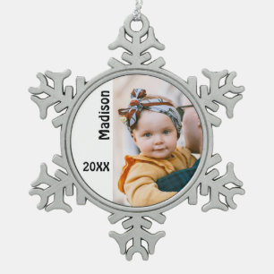Personalisiertes Foto Schneeflocken Zinn-Ornament