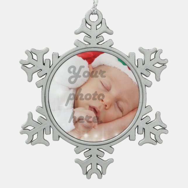 Personalisiertes Foto Schneeflocken Zinn-Ornament (Vorderseite)