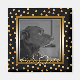 Personalisiertes Foto Schwarzer Goldpolka-Punkte Magnet