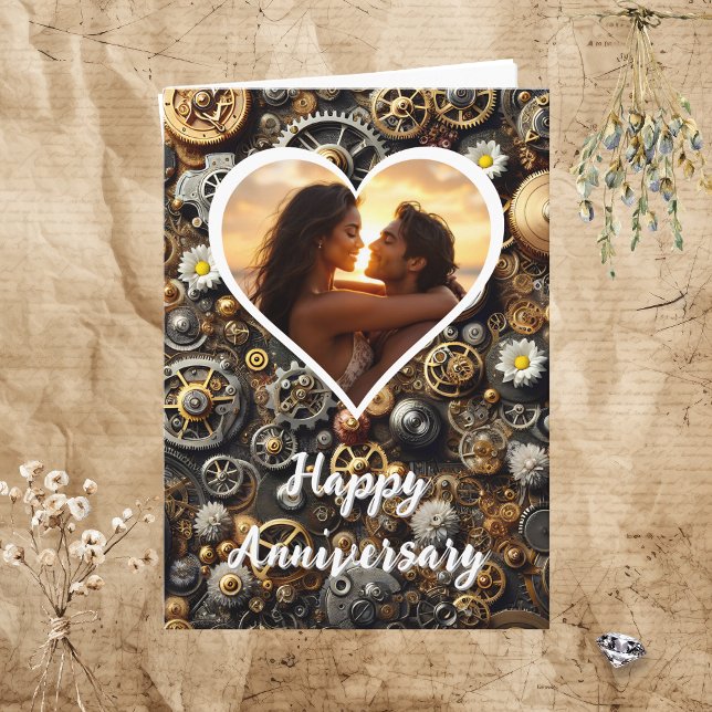 Personalisiertes Foto Steampunk Happy Jubiläum Karte (Von Creator hochgeladen)