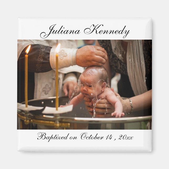 Personalisiertes Foto Taufe Date Baby Foto Magnet (Vorne)