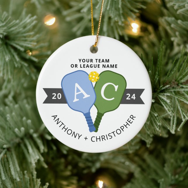 Personalisiertes Foto Team Spieler Pickleball Orna Keramik Ornament (Baum)