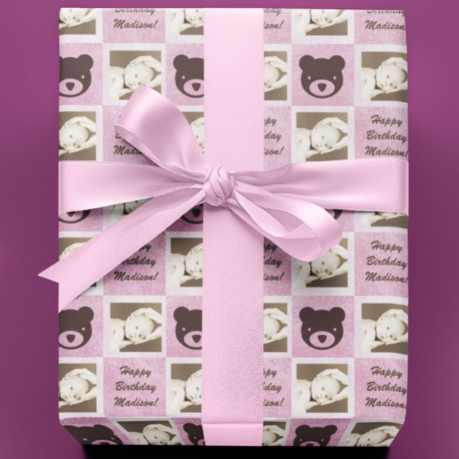 Personalisiertes Foto Teddy Bear Geschenkpapier (Von Creator hochgeladen)