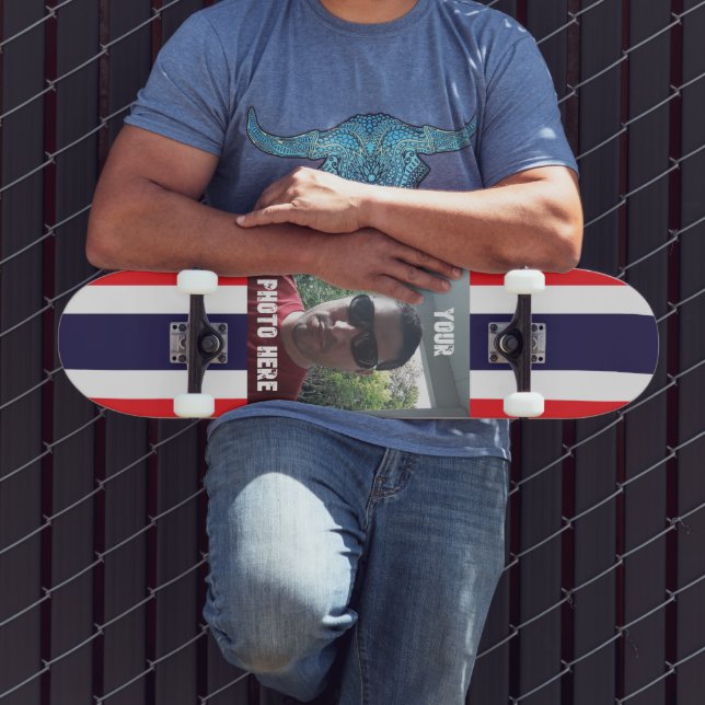 Personalisiertes Foto/Text rot, weiß und blau Skateboard (Außenbereich 3)