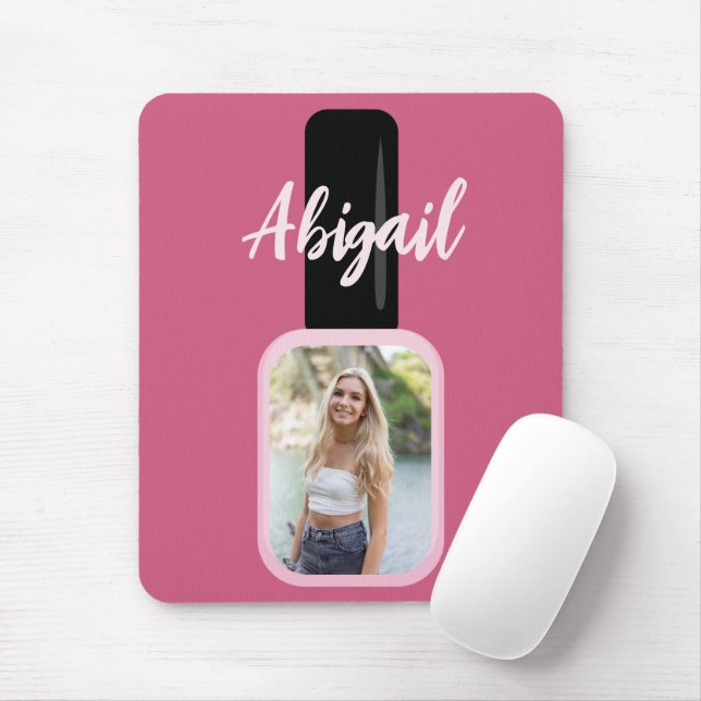 Personalisiertes Foto Trendy Modern Pink Nail Poln Mousepad (Mit Mouse)