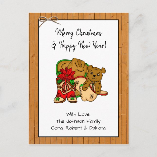 Personalisiertes Foto und Cowboy Weihnachten Postkarte (Vorderseite)