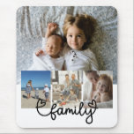 Personalisiertes Foto und Familientext mit Herz Mousepad<br><div class="desc">Machen Sie ein Personalisiertes Vier-Foto-Collage-Sake-Mousepad von Ricaso - fügen Sie Ihre eigenen Fotos zu diesem großen FAMILY-Typografie-Design mit Herz-Detail-Mausklick - Foto-Sake-Geschenke sind wunderbar für sich selbst oder geben Sie an Familie und Freunde</div>