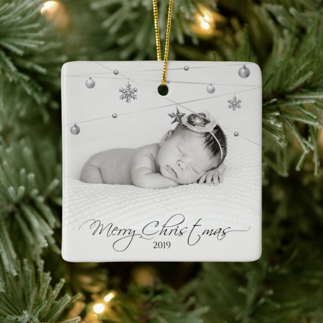 Personalisiertes Foto und Kalligrafie Keramikornament (Baum)