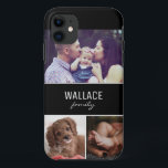 Personalisiertes Foto und Nachname Case-Mate iPhone Hülle<br><div class="desc">Personalisieren Sie diese Handy-Gehäuse mit Lieblings-Fotos von Kindern,  Mutter,  Vater,  Großeltern,  Familiennamen oder Haustiere etc. Drei Foto Bereich. Moderne Typografie auf einem schwarzen Block. Der Name wird für die Rückseite dieses Handys wiederholt.</div>