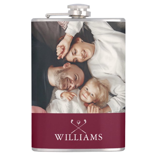 Personalisiertes Foto und Name Burgund Red Flachmann (Vorderseite)