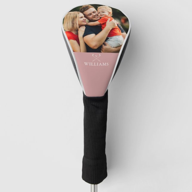 Personalisiertes Foto und Name Dusty Rose Rosa Golf Headcover (Vorderseite)