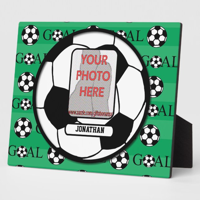 Personalisiertes Foto und Name Fußball Fotoplatte (Seite)