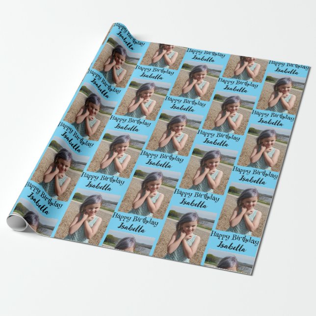 Personalisiertes Foto und Name Geburtswrap Geschenkpapier (Ungerollt)