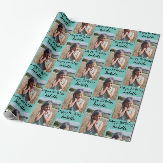 Personalisiertes Foto und Name Geburtswrap Geschenkpapier (Ungerollt)